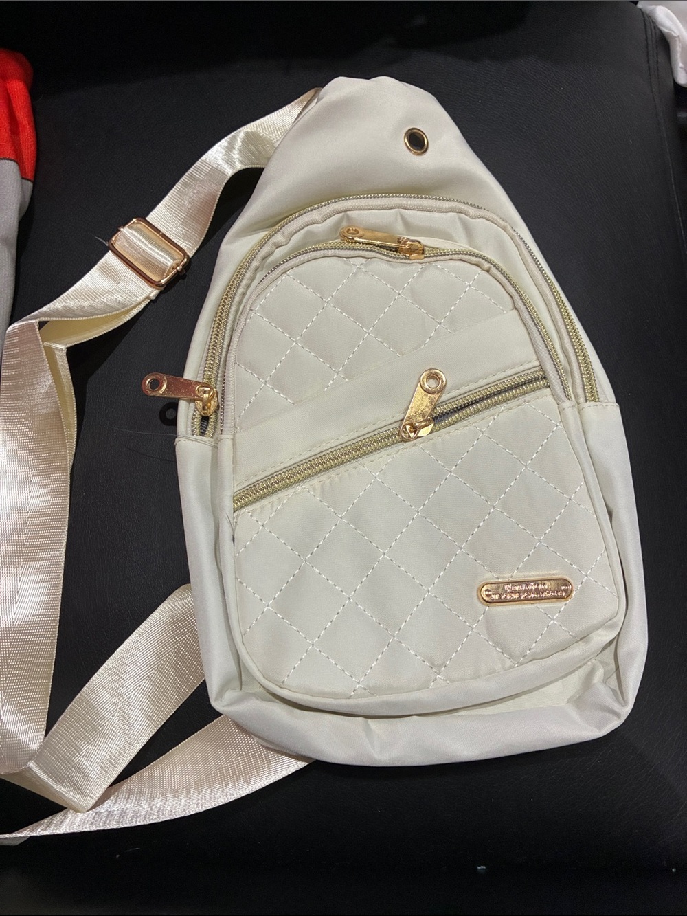 Quilted Cream Crossbody Sling Bag with Gold Hardware